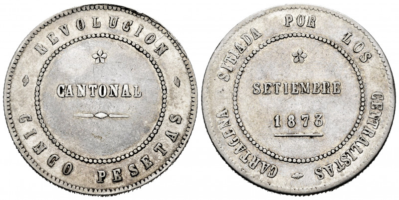 Cantonal Revolution. 5 pesetas. 1873. Cartagena (Murcia). (Cal-type 6). Ag. 28,0...
