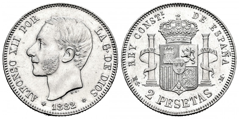 Alfonso XII (1874-1885). 2 pesetas. 1882*18-82. Madrid. MSM. (Cal-32). Ag. 9,95 ...