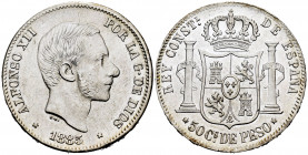 Alfonso XII (1874-1885). 50 centavos. 1885. Manila. (Cal-124). Ag. 12,95 g. Some original luster remaining. AU. Est...75,00. 


 SPANISH DESCRIPTIO...