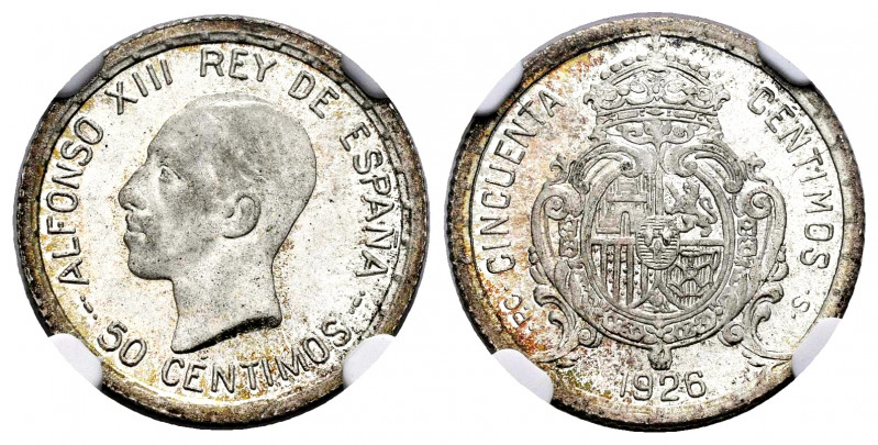 Alfonso XIII (1886-1931). 50 centimos. 1926. Madrid. PCS. (Cal-50). Ag. Slabbed ...