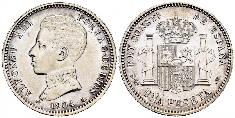 Alfonso XIII (1886-1931). 1 peseta. 1904*19-04. Madrid. SMV. (Cal-67). Ag. 5,02 ...