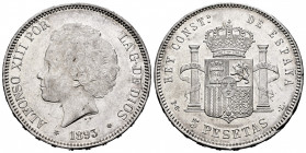 Alfonso XIII (1886-1931). 5 pesetas. 1893-18-93. Madrid. PGL. (Cal-102). Ag. 24,85 g. Minor nicks on edge. Original luster. AU. Est...140,00. 


 S...
