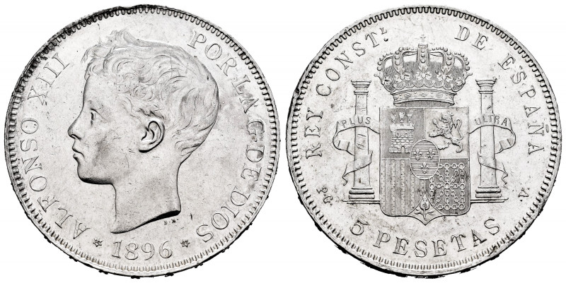 Alfonso XIII (1886-1931). 5 pesetas. 1896*18-96. Madrid. PGV. (Cal-106). Ag. 24,...