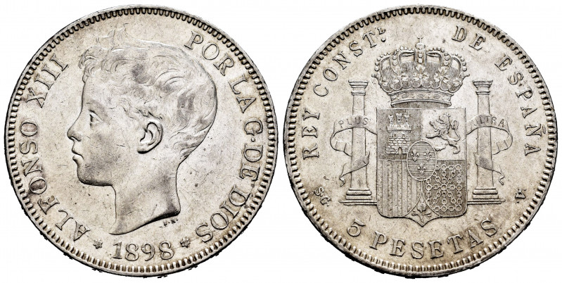 Alfonso XIII (1886-1931). 5 pesetas. 1898*18-98. Madrid. SGV. (Cal-109). Ag. 24,...