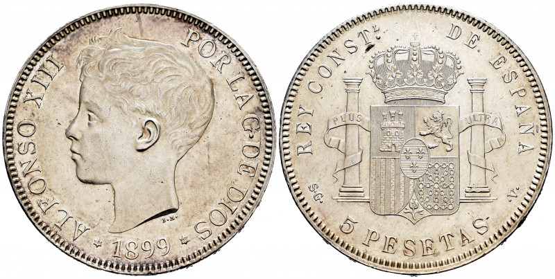 Alfonso XIII (1886-1931). 5 pesetas. 1899*18-99. Madrid. SGV. (Cal-110). Ag. 25,...