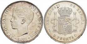 Alfonso XIII (1886-1931). 5 pesetas. 1899*18-99. Madrid. SGV. (Cal-110). Ag. 25,00 g. Hairlines. It retains some minor luster. AU/Almost MS. Est...100...