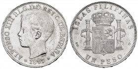 Alfonso XIII (1886-1931). 1 peso. 1897. Manila. SGV. (Cal-122). Ag. 24,89 g. Cleaned. Choice VF. Est...80,00. 


 SPANISH DESCRIPTION: Alfonso XIII...