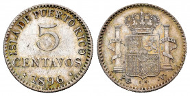 Alfonso XIII (1886-1931). 5 centavos. 1896. Puerto Rico. PGV. (Cal-124). Ag. 1,21 g. Attractive. Choice VF. Est...70,00. 


 SPANISH DESCRIPTION: A...