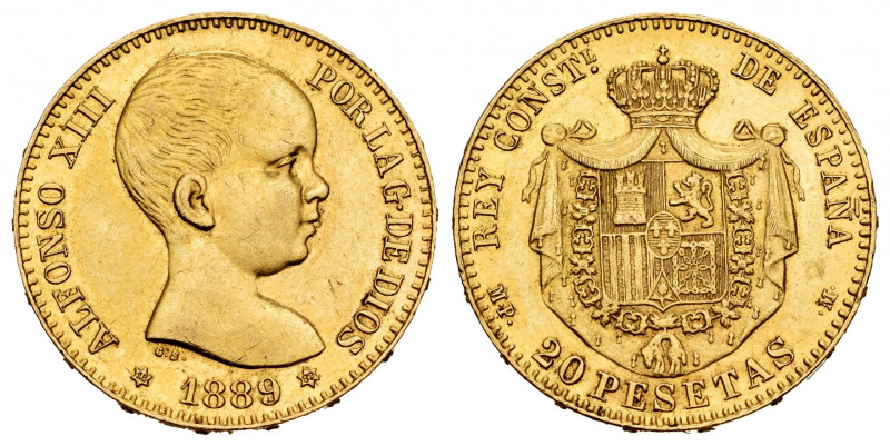 Alfonso XIII (1886-1931). 20 pesetas. 1889*18-89. Madrid. MPM. (Cal-113). Au. 6,...