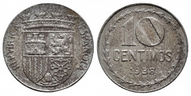 II Republic (1931-1939). 10 centimos. 1938. Madrid. (Cal-9). Fe. 3,81 g. Very rare in this condition. AU/Almost MS. Est...1200,00. 


 SPANISH DESC...