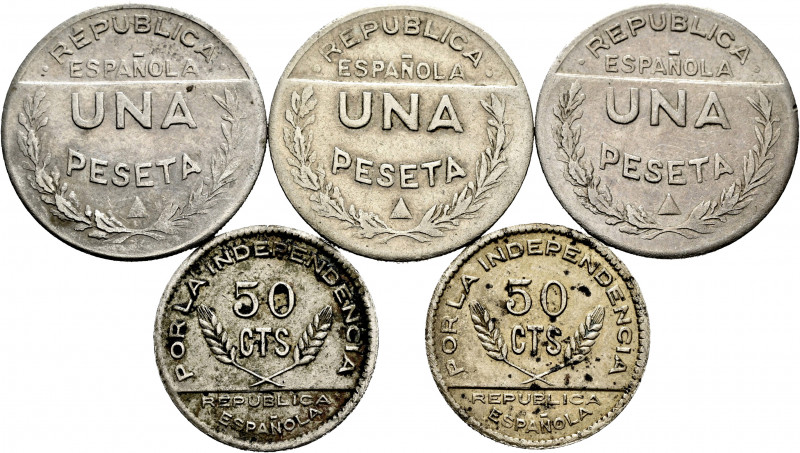 Civil War (1936-1939). Lot of 5 coins from the Spanish Civil War. Santander, Pal...