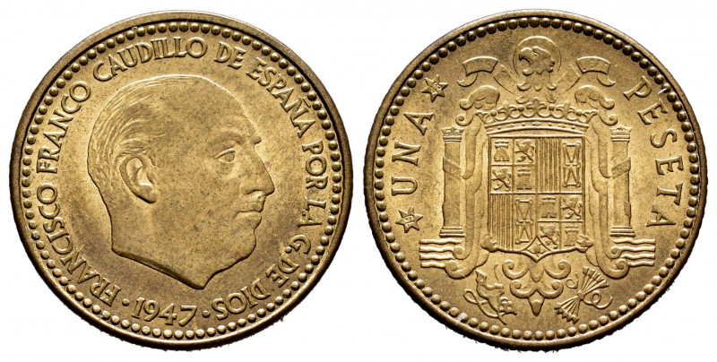 Estado Español (1936-1975). 1 peseta. 1947*19-48. Madrid. (Cal-46). 3,55 g. Scar...