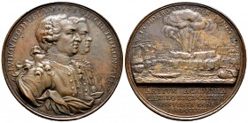 Charles III (1759-1788). Medal. 1763. (Patrimonio-40). (Vq-14101). Anv.: LVDOVICO DE VELAS ET VINCENTIO GONZALEZ. Busts to the right. Rev.: IN MORRO V...