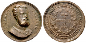 Amadeo I (1871-1873). Medal. 16th September 1870. (V-832). Anv.: AMADEO PRIMERO. Rev.: ELECTO REY DE ESPAÑA POR LAS CORTES CONSTITUYENTES. Ae. 48,86 g...