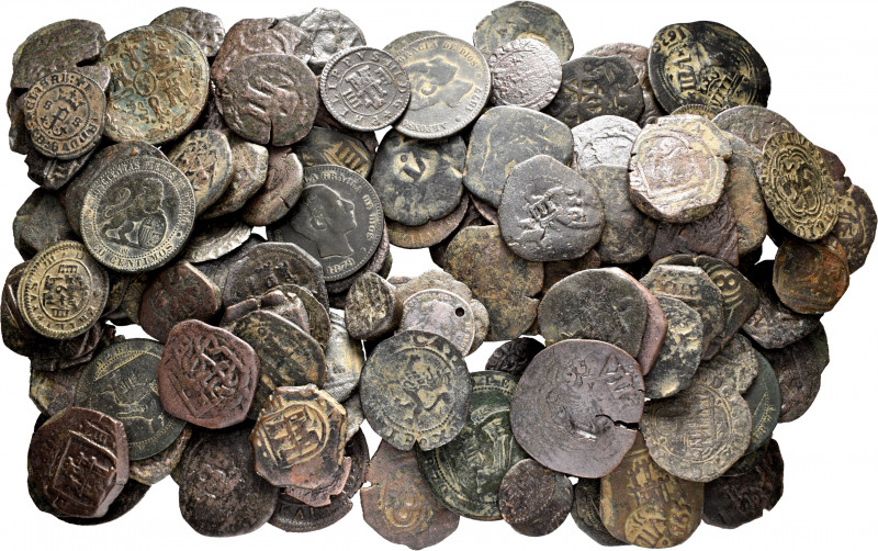 Lot of 163 Spanish coins, from the Middle Ages to Alfonso XII. Great variety of ...
