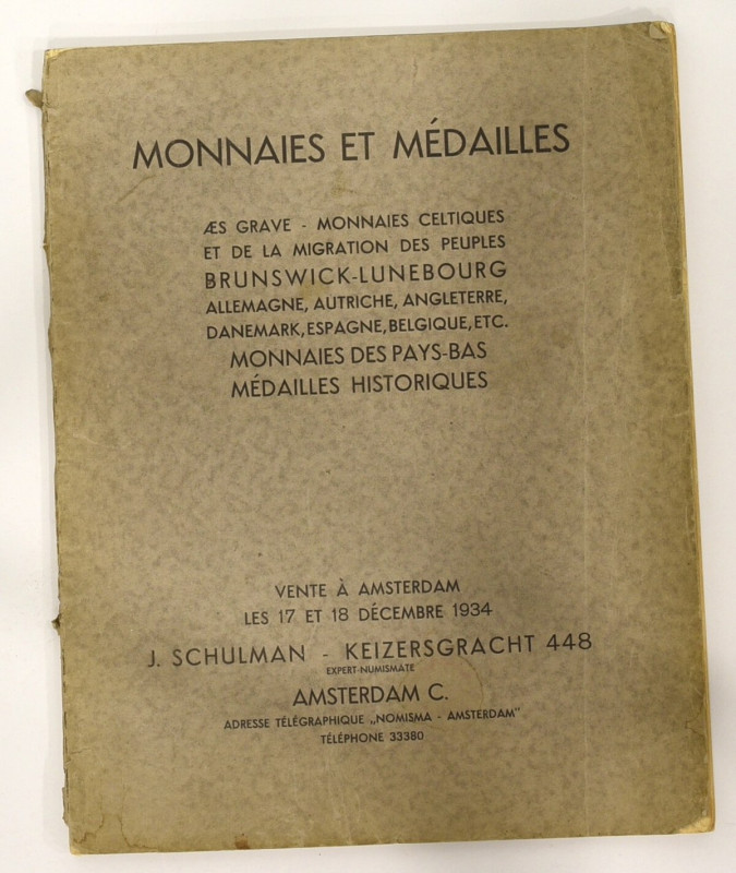 Katalog aukcyjny, J. Schulman, Monnaies et Médailles, Aukcja 17/1934 Katalog z 1...