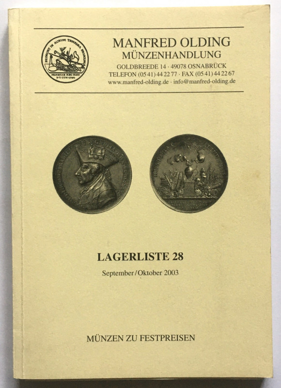 Katalog aukcyjny, MANFRED OLDING LEGERLISTE 28/2003 r - monety saskie i sasko-po...