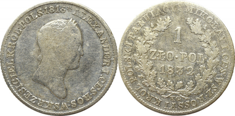 Kingdom of Poland, Nicholas I, 1 zloty 1832 Obiegowy egzemplarz. Czytelny detal....