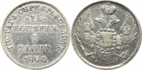 Poland under Russia, Nicholas I, 15 kopecks=1 zloty 1840 Ber. 40 zł