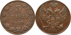 Poland under Russia, Nicholas I, 3 groschen 1840