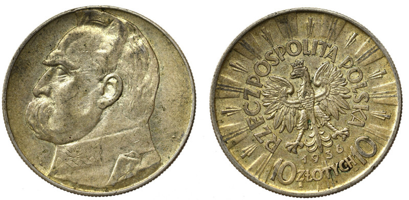 II Republic of Poland, 10 zloty 1936 Pilsudski Ładny egzemplarz z intensywną, br...