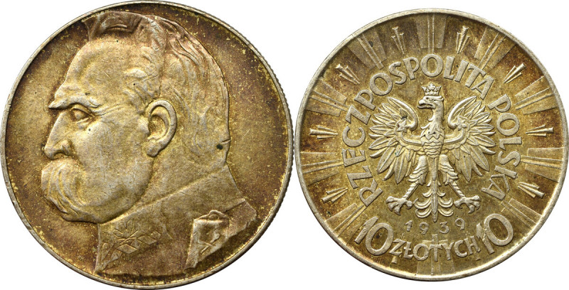 II Republic of Poland, 10 zloty 1939 Pilsudski Bardzo ładny egzemplarz w ciemnej...