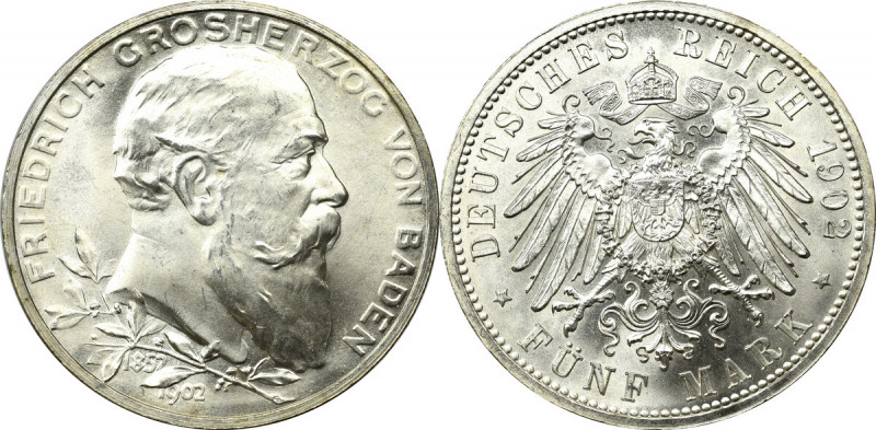 Germany, Baden, 5 mark 1902 5 marek 1902, wybite z okazji 50-lecia &nbsp;panowan...