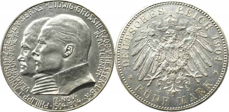 Germany, Hessen, Filip I, 5 mark 1904 Pięknie zachowany niemal menniczy egzempla...