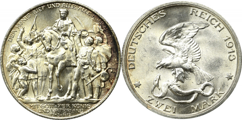 Germany, Preussen, 2 mark 1913 - 100 years of the victory over Napoleon Wyśmieni...