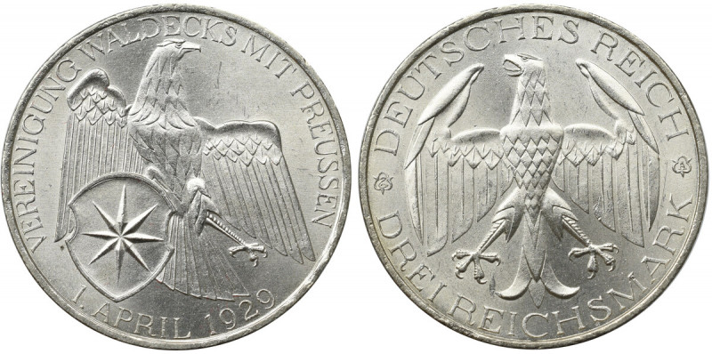 Germany, Weimar Republic, 3 mark 1929 A, Berlin Wyśmienity egzemplarz z mocnym o...