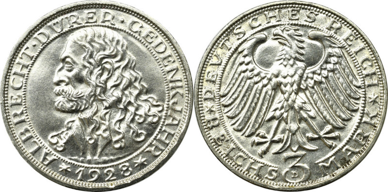 Germany, Weimar Republic, 3 mark 1929 Dürer Perfekcyjny egzemplarz w niespotykan...