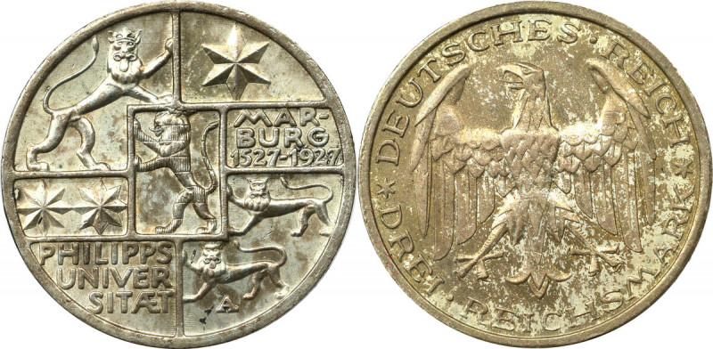 Germany, Weimar Republic, 3 mark 1927 A, Berlin Okołomennicza moneta upamiętniaj...