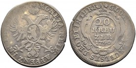 SCHWEIZ. APPENZELL INNERRHODEN. 20 Kreuzer 1740, Appenzell. Doppeladler mit Schild auf der Brust, darin ein nach links schreitender Bär. Rv. Wertangab...