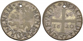 SCHWEIZ. BERN. Halbdicken 1620, Bern. Variante mit Jahreszahl zwischen den Kreuzschenkeln. 4.54 g. Lohner 422. D.T. 1141. HMZ 2-195c. Sehr selten / Ve...