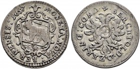 SCHWEIZ. BERN. 30 Kreuzer 1657, Bern. Auch als Halber Gulden oder Vierteltaler. 6.94 g. Lohner 371. D.T. 1135b. HMZ 2-193b. Sehr schön / Very fine.
