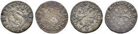 SCHWEIZ. BERN. Lot. Vierer 1684, Bern. Zwei Varianten, eine mit Wappen in Kartusche und eine mit rundem Wappen, beide mit Blümchen in den Feldern der ...