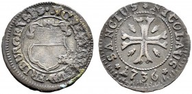 SCHWEIZ. FREIBURG / FRIBOURG. Vierer 1736, Freiburg. Breites, geschweiftes Wappen ohne Doppeladler. 0.57 g. Tobler (Vierer) S. 71. D.T. 66a var. HMZ 2...
