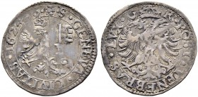 SCHWEIZ. GENF / GENÈVE. 1/16 Taler zu 6 Sols 1624, Genf. Av.: An Stelle des Doppeladlers über dem Wappen die Wertbezeichnung . 6 . * . S . für 6 Sols....