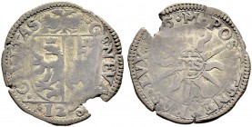 SCHWEIZ. GENF / GENÈVE. 12 Sols (Gulden) 1635, Genf. Mzz. PM (ligiert). 3.51 g. Dem. 415. D.T. 1664. HMZ 2-318c. Sehr selten / Very rare. Starker Schr...