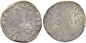 SCHWEIZ. GENF / GENÈVE. 24 Sols (2 Gulden) 1644, Genf. Mzz. B. 6.93 g. Dem. 425. D.T. 1662a. HMZ 2-317d. Schön-sehr schön / Fine-very fine.