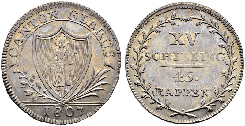SCHWEIZ. GLARUS. 15 Schillinge 1807, Glarus. Schräg gerippter Rand. 3.94 g. Von ...