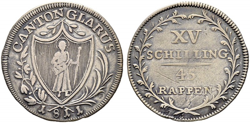 SCHWEIZ. GLARUS. 15 Schillinge 1811, Glarus. Schräg gerippter Rand. Von Arx 29. ...