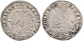 SCHWEIZ. GRAUBÜNDEN. Die Münzen des Bistums Chur. Beatus a Porta, 1565-1581. Halbdicken (12 Kreuzer) o. J., Chur. Variante mit Brustbild des hl. Luziu...