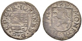 SCHWEIZ. GRAUBÜNDEN. Die Münzen des Bistums Chur. Johann V. Flugi von Aspermont, 1601-1627. Unbestimmte Münze 1616, Chur. Vierfeldiges Wappen in spani...