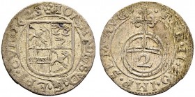 SCHWEIZ. GRAUBÜNDEN. Die Münzen des Bistums Chur. Johann V. Flugi von Aspermont, 1601-1627. Halbbatzen 1625, Chur. Variante mit IOANNES. 0.92 g. Tr. 1...