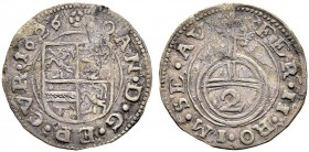 SCHWEIZ. GRAUBÜNDEN. Die Münzen des Bistums Chur. Johann V. Flugi von Aspermont, 1601-1627. Halbbatzen 1626, Chur. 0.99 g. Tr. 130 var. D.T. 1448b. HM...