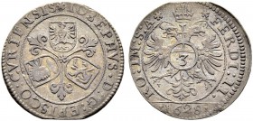 SCHWEIZ. GRAUBÜNDEN. Die Münzen des Bistums Chur. Joseph Mohr von Zernez, 1627-1635. Groschen 1628, Chur. Drei spanische Wappen in Kleeblattstellung. ...