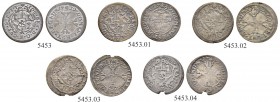 SCHWEIZ. GRAUBÜNDEN. Die Münzen des Bistums Chur. Joseph Benedikt von Rost, 1728-1754. Lot. Bluzger 1739, Chur. 4 Varianten mit Windhundköpfen im 1. U...