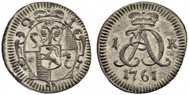SCHWEIZ. GRAUBÜNDEN. Die Münzen des Bistums Chur. Johann Anton von Federspiel, 1755-1777. Kreuzer 1761, Chur. Gekröntes mehrfeldiges Wappen vor Krumms...