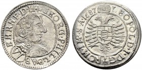 SCHWEIZ. GRAUBÜNDEN. Die Münzen der Herrschaft Haldenstein. Georg Philipp von Schauenstein, 1671-1695. 6 Kreuzer 1687, Haldenstein. Grosses Brustbild ...